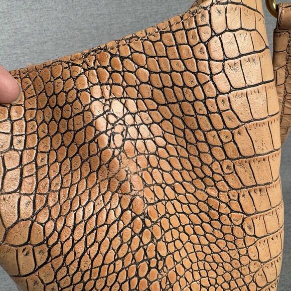 Vtg Brahmin Leather Handbag Large Tan Croc Embossed Smooth Tote Hobo Slouch Boho - Picture 15 of 16